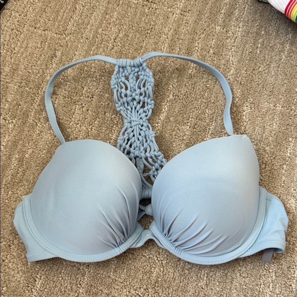 Aerie Light Blue Crochet Back Bra